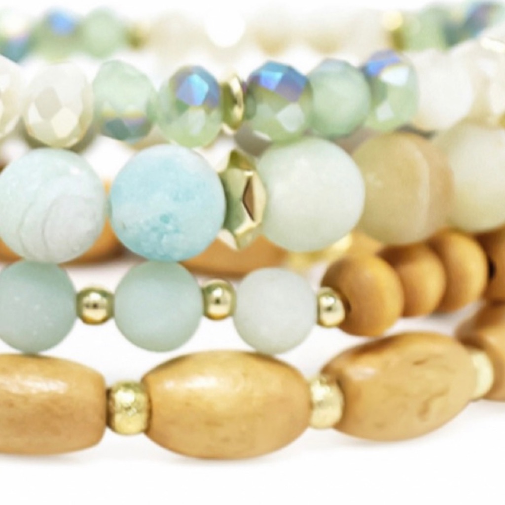 Pomina Four Layer Natural Stone Stretch Bracelet Set